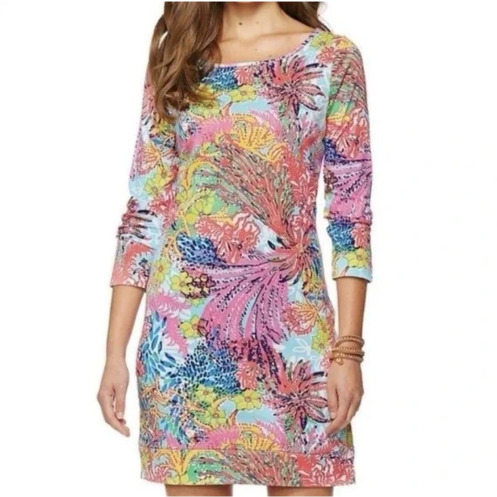Lilly Pulitzer Marlowe Fishing for Compliments Colorful Floral Cotton Dress